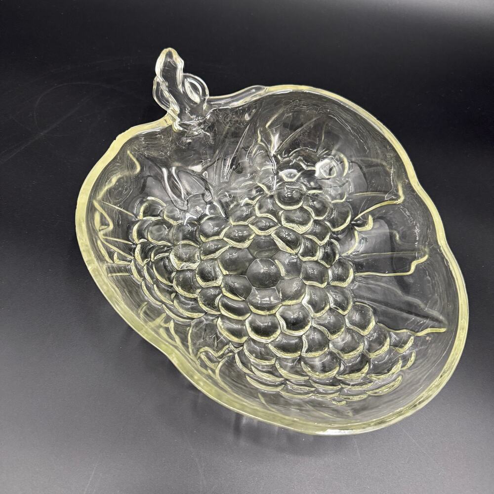 vintage Hazel-Atlas clear glass Grapes Leaves 12" Salad fruit serving Bowl dish